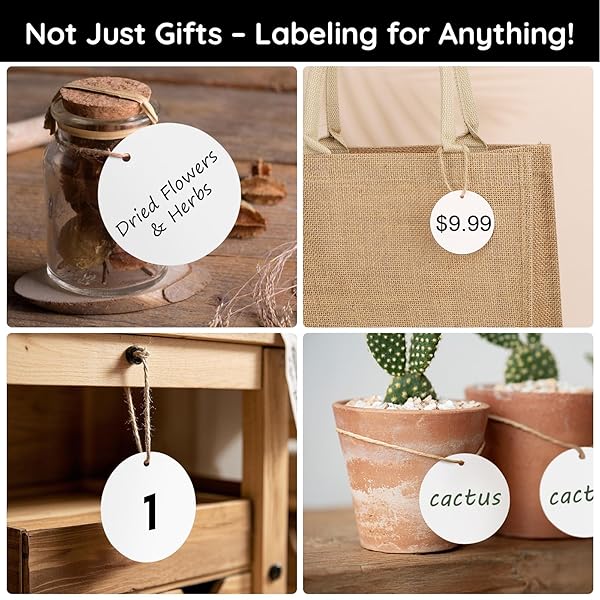 Segarty Blank Paper Tags - 100 PCS White Round Gift Tags with 65 Feet Jute Twine, Great for Crafts, Nametags, Gifts Wrapping, Birthdays Greeting Card - Image 6