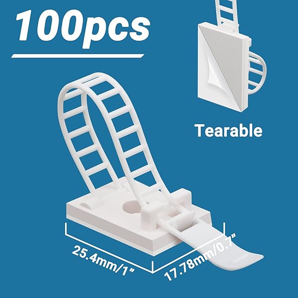 Segarty Cable Clips White, 100 PCS Small Self Adhesive Wire Ties Holder Adjustable Cords Organizer Clamps Ideal Cord Management for Hanging Tidying - Image 2