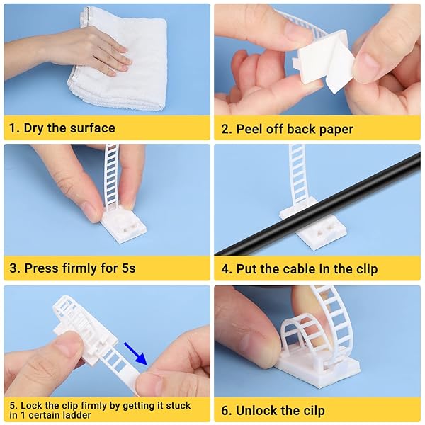 Segarty Cable Clips White, 100 PCS Small Self Adhesive Wire Ties Holder Adjustable Cords Organizer Clamps Ideal Cord Management for Hanging Tidying - Image 4