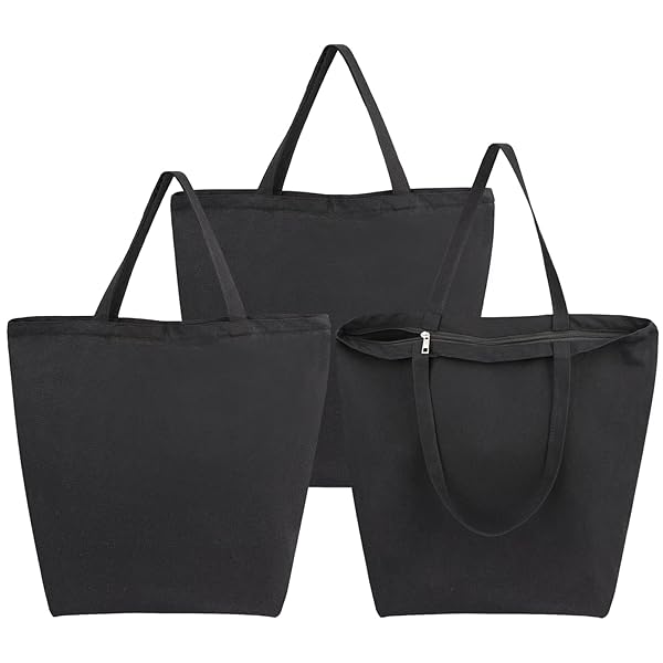 Segarty Segarty Canvas Tote, 3 Pack 20x15.7 Black Canvas Shopping Bags for Women, Reusable Natural Cotton Canvas Bag Aesthetic with Shoulder Strap, Bulk for