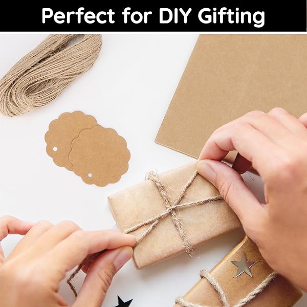 Segarty Craft Tags - 100 PCS Brown Flower Paper Gift Tags with 65 Feet Jute Twine for Wedding Birthday Gifts, Craft Projects - Image 4