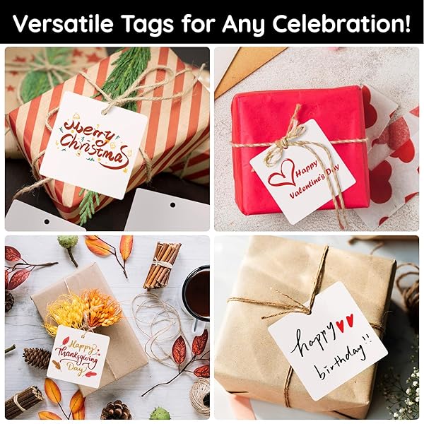 Segarty Paper Tags, 100 PCS White Square Craft Gift Tags with 65 Feet Jute Twine, Thick White Paper Blank Hang Tag for Gifts Wrapping, Craft Project, - Image 5