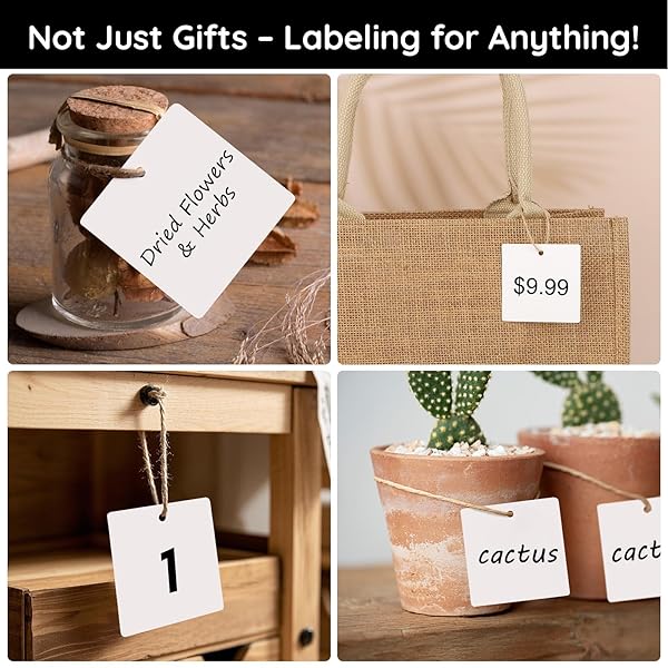 Segarty Paper Tags, 100 PCS White Square Craft Gift Tags with 65 Feet Jute Twine, Thick White Paper Blank Hang Tag for Gifts Wrapping, Craft Project, - Image 6