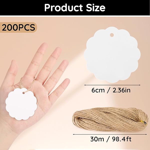 Segarty 200 PCS Flower Paper Tags with 100 Feet Jute Twine, Round Thick Hang Tags for Gifts Wrapping, Craft Project, Xmas Gift, DIY Wedding Bag - Image 2