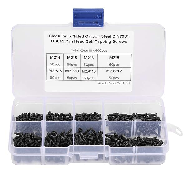 400Pcs Black Stainless Steel Self Tapping Screws Set - M2/M2.6 Cross Pan Head Assortment Kit