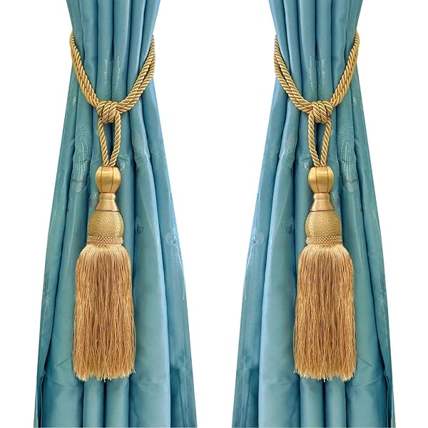 Elegant Gold Curtain Holdbacks & Tiebacks - Set of 2 Decorative Braided Buckle Fasteners for Window Drapery - Image 2