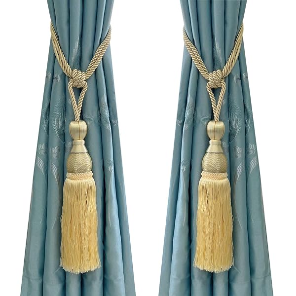 Light Yellow Curtain Holdbacks & Tiebacks - Decorative Braided Buckle Fasteners for Home Drapery (Set of 2)