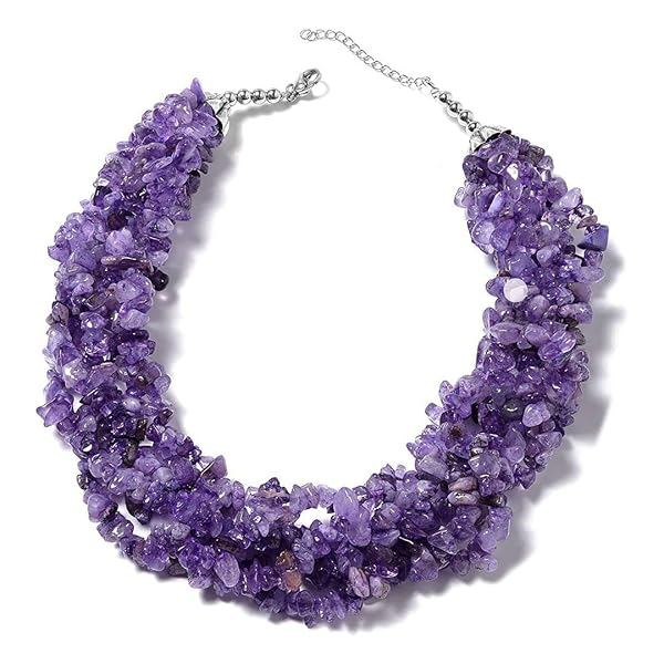 "Shop LC Amethyst Chip Necklace - Purple Beaded Choker for Women | Adjustable 16"-18" Genuine Amethyst Jewelry"