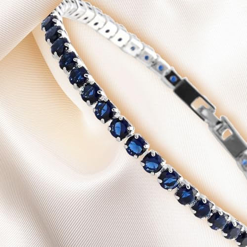 Shop LC Blue Cubic Zirconia Tennis Bracelet - Stackable Wedding Jewelry & Perfect Christmas Gifts for Women - Image 6