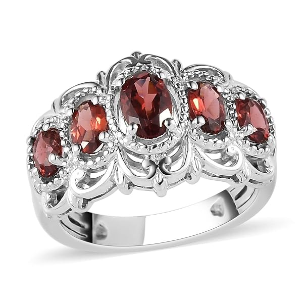 Shop LC Garnet 5 Stone Statement Ring - Platinum Plated Victorian Jewelry for Women, Size 6, Perfect Bridesmaid Gift