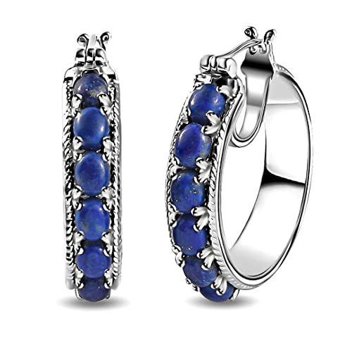 Shop LC Lapis Lazuli Hoop Earrings - Platinum Plated Blue Jewelry for Women | Perfect Christmas Gifts