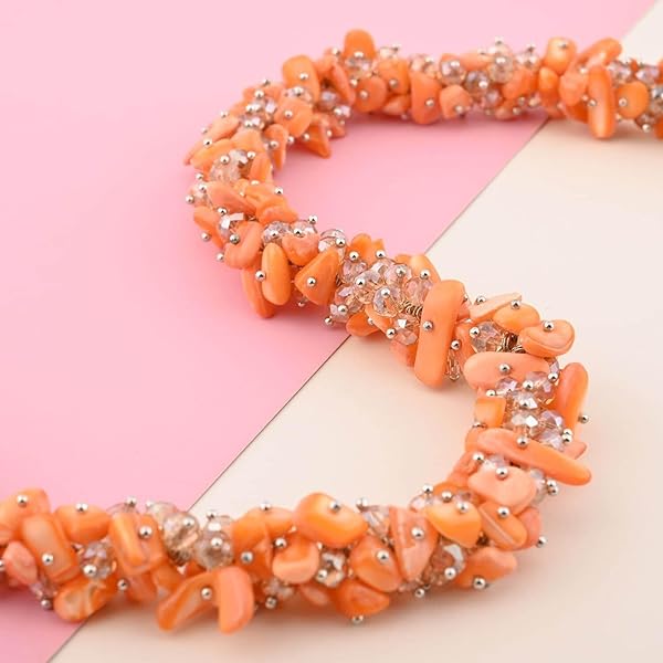 Shop LC Orange Shell Beaded Necklace for Women Beach Jewelry Summer Gifts 20-23 Inches Perfect for Birthdays - Image 2