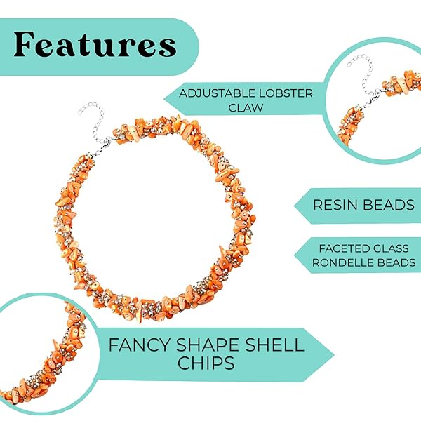 Shop LC Orange Shell Beaded Necklace for Women Beach Jewelry Summer Gifts 20-23 Inches Perfect for Birthdays - Image 5