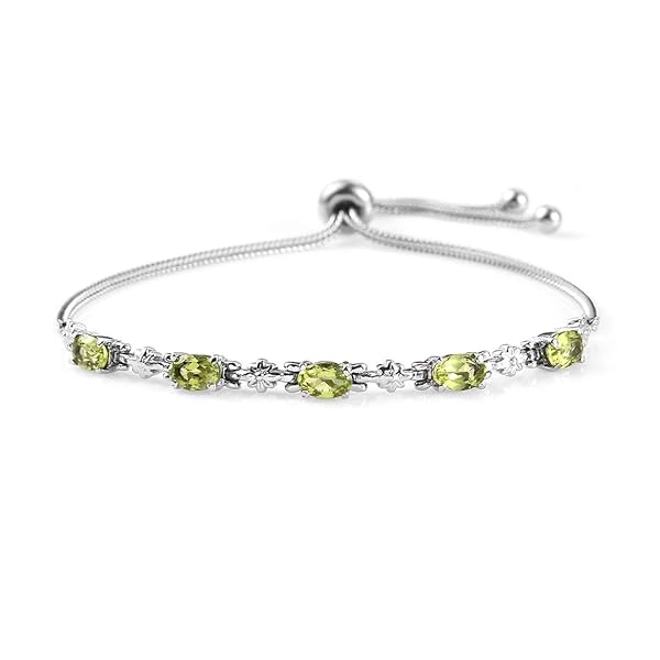 Shop LC Peridot Birthstone Bolo Bracelet: Elegant Green Wedding Jewelry for Women - Adjustable Stainless Steel Gift