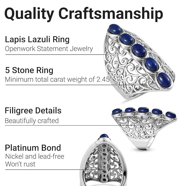 Shop LC Platinum Plated 5 Stone Lapis Lazuli Ring - Perfect Christmas Gift for Women - Image 5