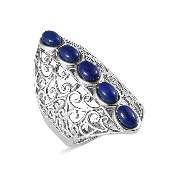Shop LC Platinum Plated 5 Stone Lapis Lazuli Ring - Perfect Christmas Gift for Women