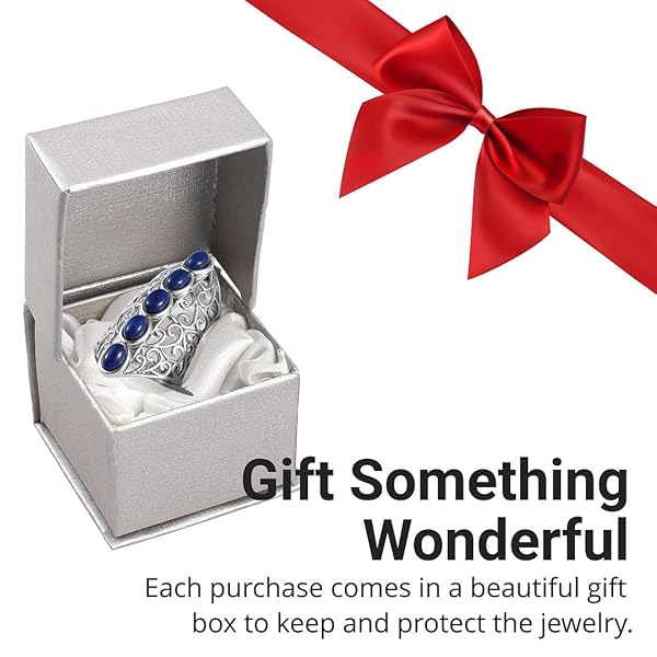 Shop LC Platinum Plated 5 Stone Lapis Lazuli Ring - Stunning Openwork Statement Jewelry for Women - Image 7