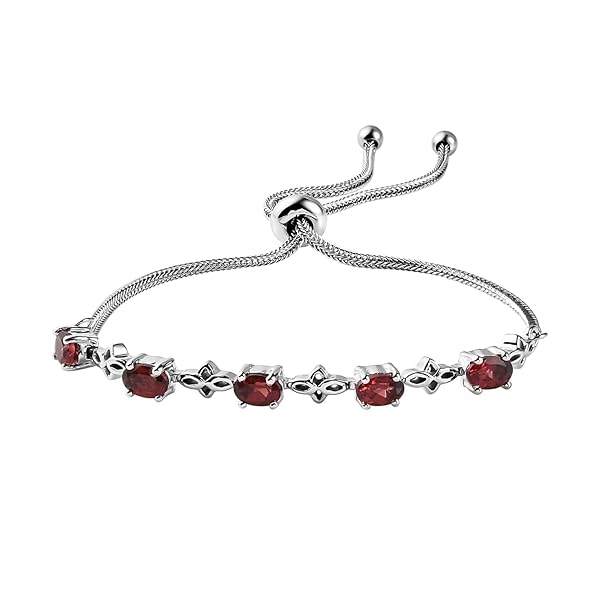 Shop LC Red Garnet Bolo Bracelet for Women - Adjustable Stainless Steel & Platinum Plated Jewelry