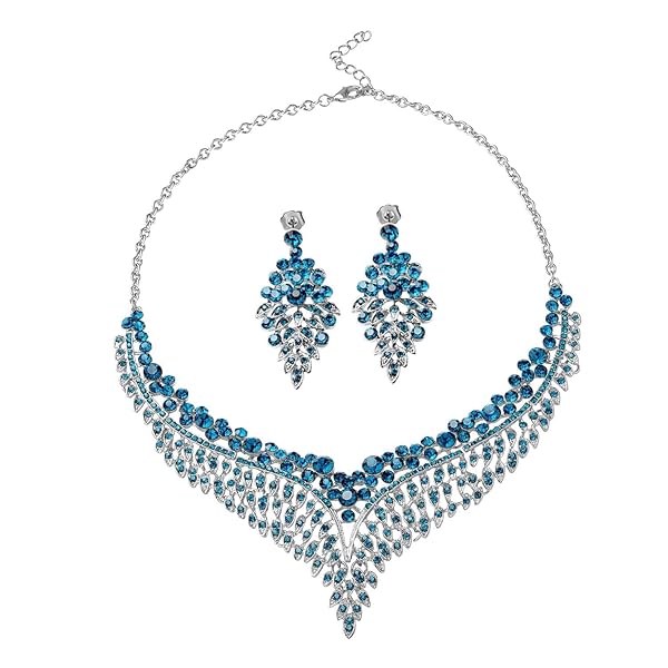 Shop LC Bridal Jewelry Set: Turquoise Crystal Earrings & Bib Necklace - Perfect Wedding & Christmas Gifts for Women - Image 2
