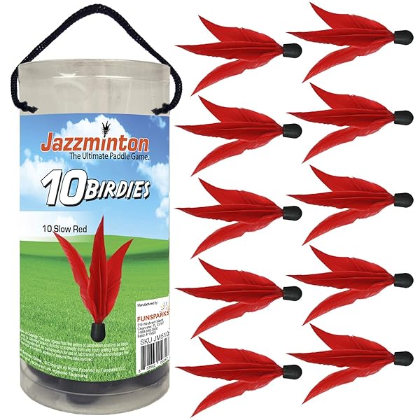 Jazzminton 10-Pack Shuttlecocks for Slow Play: Fun Indoor Paddle Game with Wooden Paddles