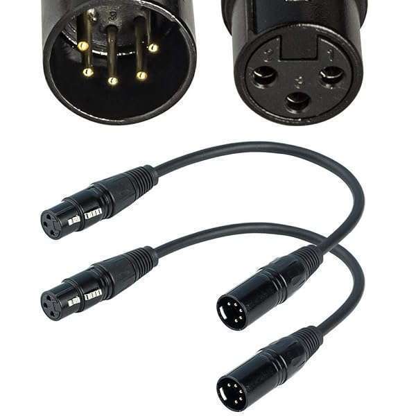 SiYear 3 Pin XLR Female to 5 Pin XLR Male Audio Cable - 12inch, 2Pack for Microphone & DMX Stage Light - Image 2