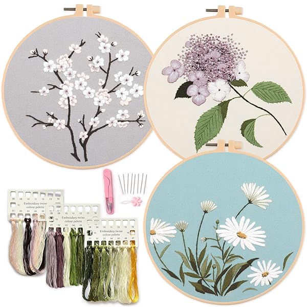 Silentsea 3-Piece Embroidery Starter Kit for Beginners: Cloth, Hoop, Needle & DIY Tools Included
