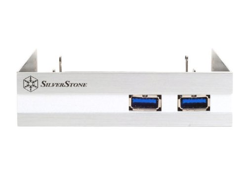 "Silverstone FP36S Aluminum Front Panel: 2 USB 3.0 Ports & 3.5" to 2x 2.5" Bay Converter - Enhance Your PC Setup!"