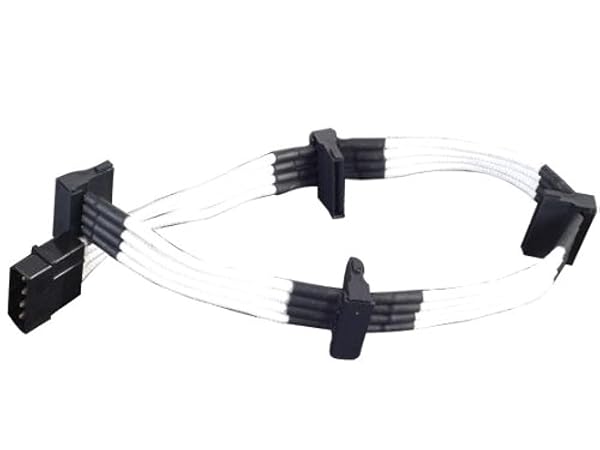 Silverstone 4-Pin to 4 x SATA Power Supply Cable Extension (PP07-BTSW) - High-Quality Sleeved Connector