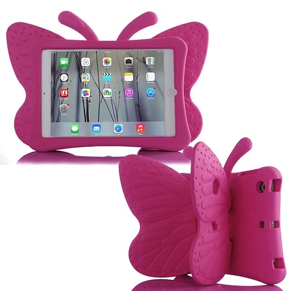 Simicoo iPad 9 8 10.2 Cute Butterfly Case for Kids Shockproof Heavy Duty Tablet Case with Stand Rose Color