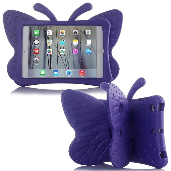 Simicoo 3D Cute Butterfly iPad Case for Kids 10.2 8 7 Shockproof Rugged EVA Foam Stand for Girls and Children Purple