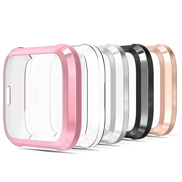 Simpeak Screen Protector Bumper Case for Fitbit Versa Lite Smartwatch Pack of 5 in Rose Pink Clear Silver Black Rose Gold