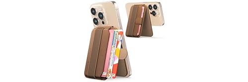 Sinjimoru Magnetic Wallet for iPhone: Adjustable Stand & M-Pull Tab - Compatible with MagSafe, Brown Color