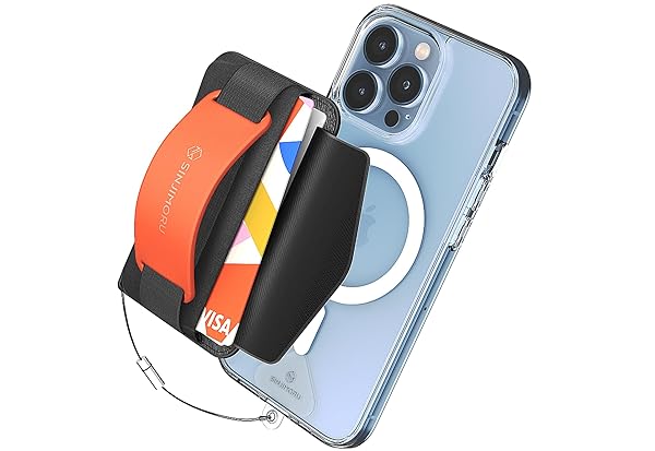 Sinjimoru 3-in-1 MagSafe Wallet: 2600g Magnetic Phone Grip & Anti-Drop Tag Holder for iPhone 16/15/14/13/12 - Clementine - Image 3