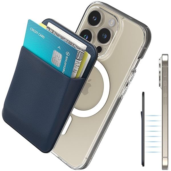 Sinjimoru MagSafe Wallet: Stretchy Lycra, 2600G Magnetic Strength, Minimalist Design for iPhone 16/15/14/13/12 - M-Basic Navy - Image 2