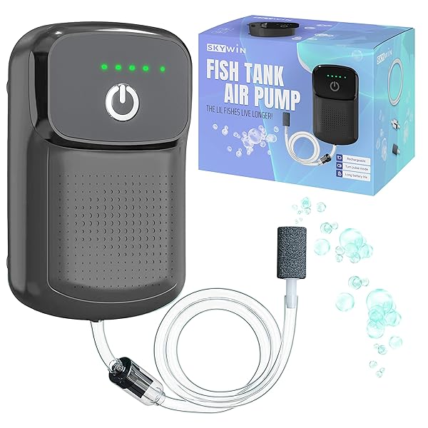 Skywin Skywin Portable Aerator for Fish, USB Rechargeable Live Bait Aerator 1832H Battery, Keeps Bait Alive Anywhere, Quiet Aquarium Water Pump for Buckets,