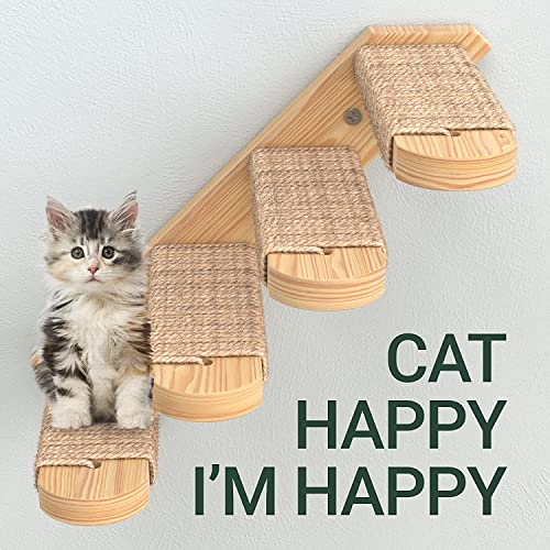 Skywin Cat Wall Steps, 3 Pack Wooden Color Solid Rubber Cat Stairs for Wall, Great for Scratching and Climbing, Easy to Install - Image 6