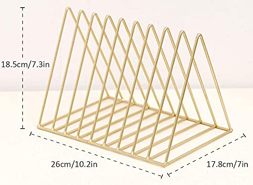 Skywin Record Organizer 2 Pack Vinyl Rack Storage Triangle File Organizer for Desk Holds Up To 60 Albums Space Saving Magazine Holder Gold - Image 4