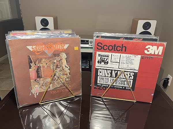 Skywin Record Organizer 2 Pack Vinyl Rack Storage Triangle File Organizer for Desk Holds Up To 60 Albums Space Saving Magazine Holder Gold - Image 5