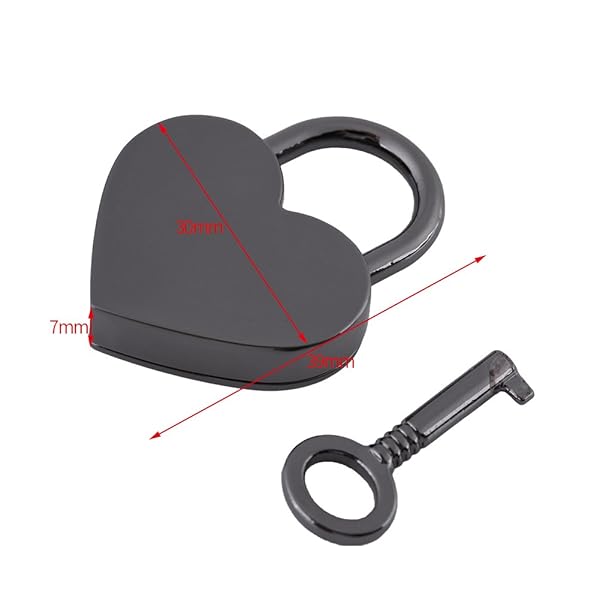 Vintage Black Heart Shaped Padlock with Key for Luggage, Diaries & Jewelry Boxes - Image 2
