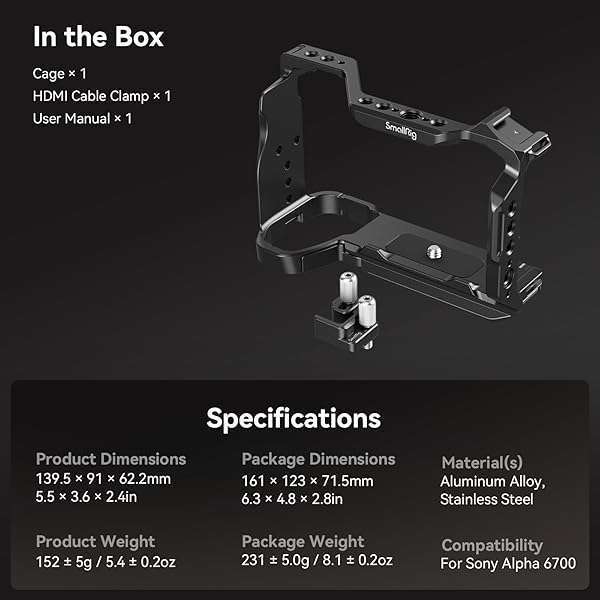 SmallRig Cage Kit for Sony A6700: HDMI Clamp, Quick Release Plate & Versatile Mounts for Filmmaking - Image 9