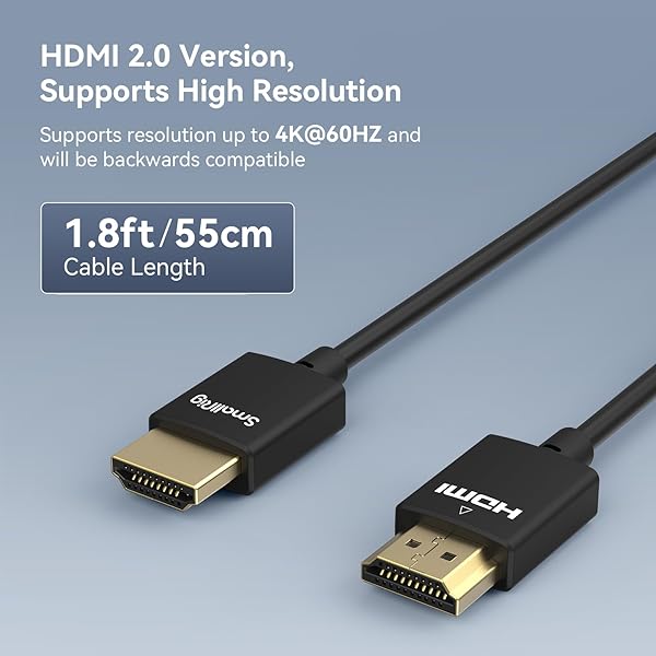 SmallRig Upgraded Ultra Thin HDMI Cable 55cm/1.8Ft (A to A), 4K Hyper Super Flexible Slim Cord, High Speed Supports 3D, 4K@60Hz, Ethernet, ARC Type-A Male to Male for Camera, Monitor, Gimbal - 2957B - Image 5