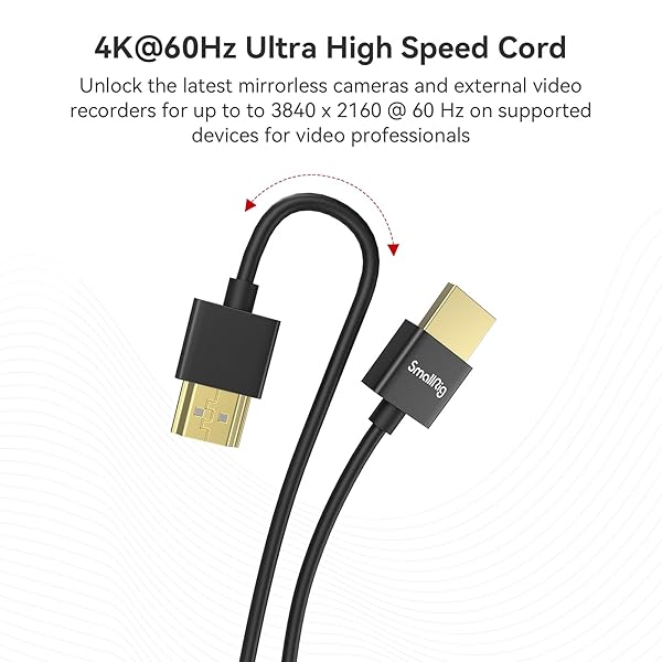 SmallRig Upgraded Ultra Thin HDMI Cable 55cm/1.8Ft (A to A), 4K Hyper Super Flexible Slim Cord, High Speed Supports 3D, 4K@60Hz, Ethernet, ARC Type-A Male to Male for Camera, Monitor, Gimbal - 2957B - Image 7