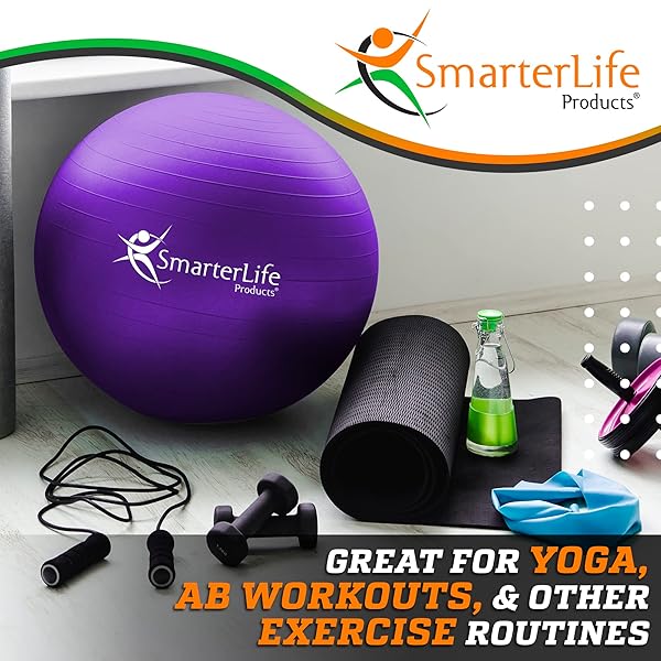 SmarterLife 65cm Exercise Ball: Premium Non-Slip Yoga & Fitness Ball for Home, Office, Stability & Birthing - Purple - Image 3