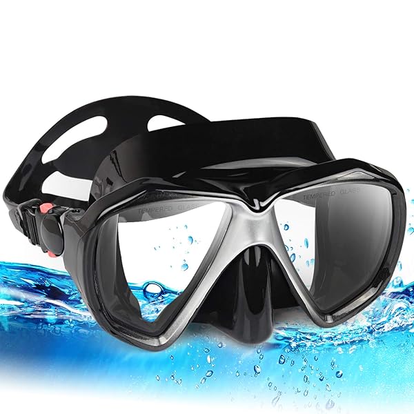 Panoramic HD Snorkel Diving Mask - Anti-Fog, Tempered Glass Goggles for Adults & Youth - Perfect for Diving & Swimming (A-Black)