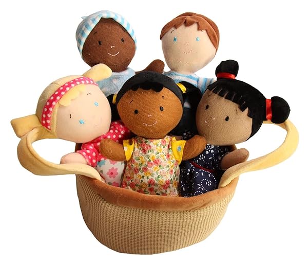 Snuggle Stuffs Basket of Buddies Plush Diversity Dolls for Toddlers Soft Multicultural Ethnic Dolls Set for Preschool Classroom Daycare Home