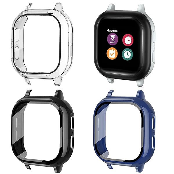 Snyeest 3-Pack Tempered Glass Screen Protector for Verizon Gizmo Watch 2 - Kids' Case (Black, Clear, Blue)