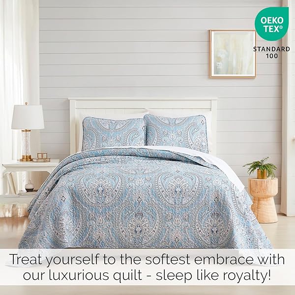 Southshore Fine Living Paisley Aqua Quilt Bedding Set for Full/Queen - Boho Style Bedspread & Shams - Image 3