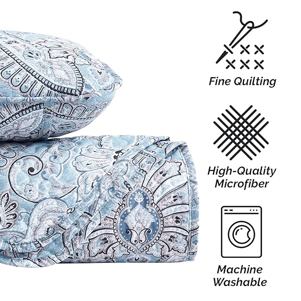 Southshore Fine Living Paisley Aqua Quilt Bedding Set for Full/Queen - Boho Style Bedspread & Shams - Image 6