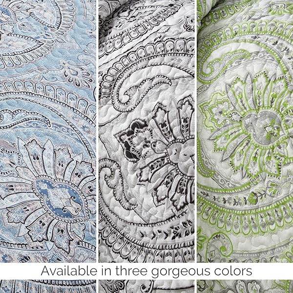 Southshore Fine Living Paisley Aqua Quilt Bedding Set for Full/Queen - Boho Style Bedspread & Shams - Image 9