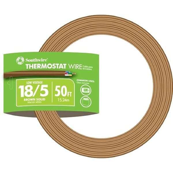 Southwire 64169622 5 Conductor 18/5 Thermostat Wire - 50ft Brown 18-Gauge Solid Copper Cable for Power-Limited Circuits